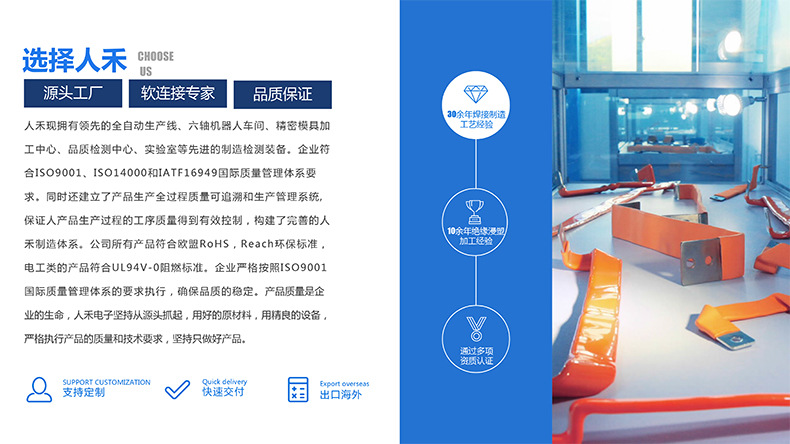 專業(yè)生產(chǎn)PVC護(hù)套、銅排、鋁排、新能源電池銅/鋁軟連接-人禾電子